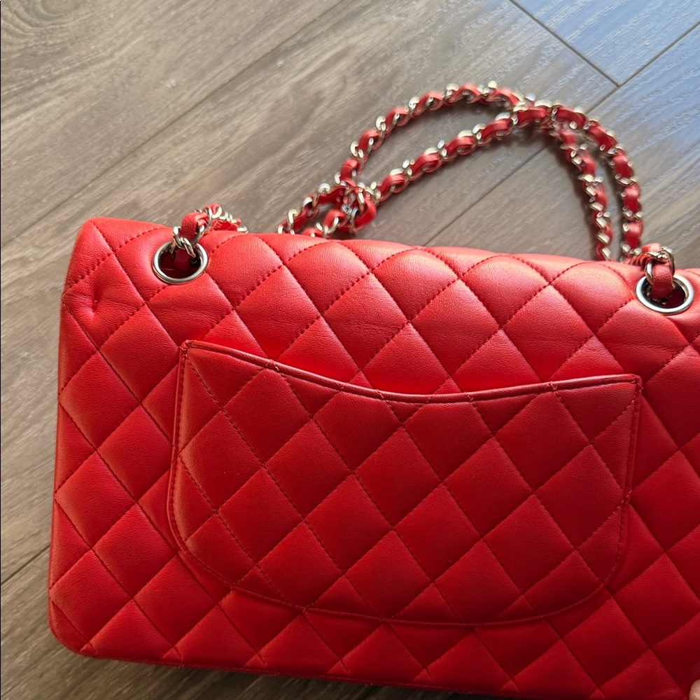 CHANEL Red Lambskin Medium Classic Double Flap Silver Hardware - Picture 5 of 9